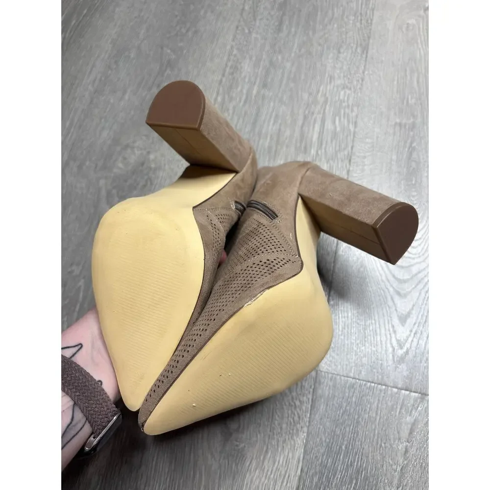 JustFab Chic Peek Perforated Ankle Boots Size 11 Taupe Tan Open Side Pointed Toe - Picture 10 of 10